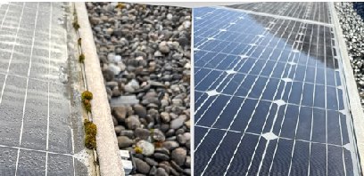 Solarmodule vor und nach der Reinigung durch die Clean-Buddies GmbH.