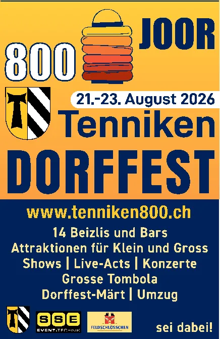 Plakat mit Wappen Tenniken, Lampion und Text zum Dorffest 800 Jahre Tenniken