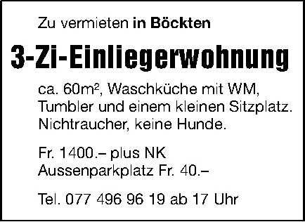 Textinserat für eine 3-Zimmer-Einliegerwohnung zur Miete in Böckten