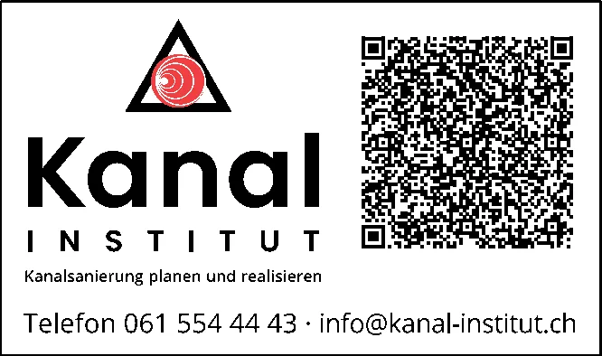 Logo Kanal Institut mit Dreieck-Symbol, Schriftzug und QR-Code