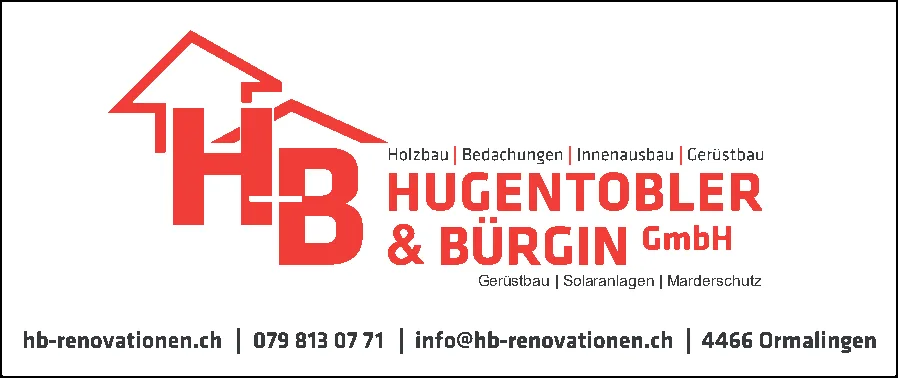 Logo eines Hauses mit rotem H-B Schriftzug und Firmenname Hugentobler & Bürgin GmbH