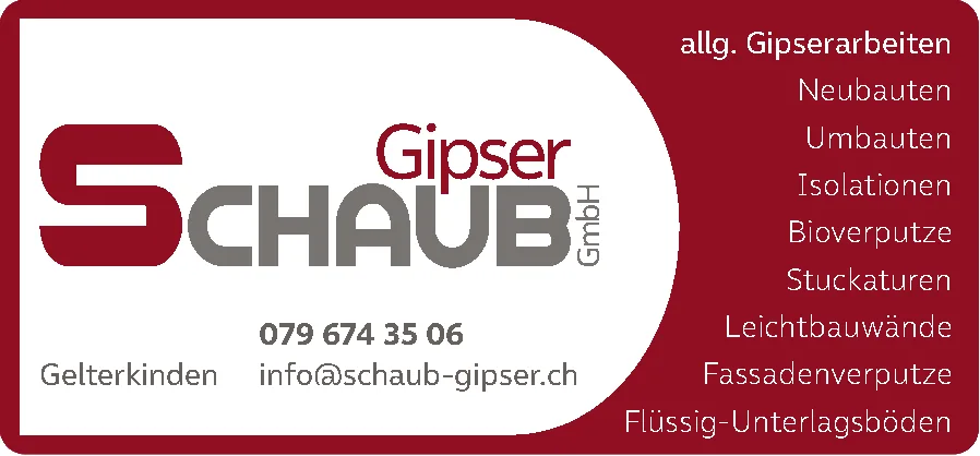 Logo der Firma Gipser Schaub GmbH mit Auflistung der angebotenen Gipserarbeiten